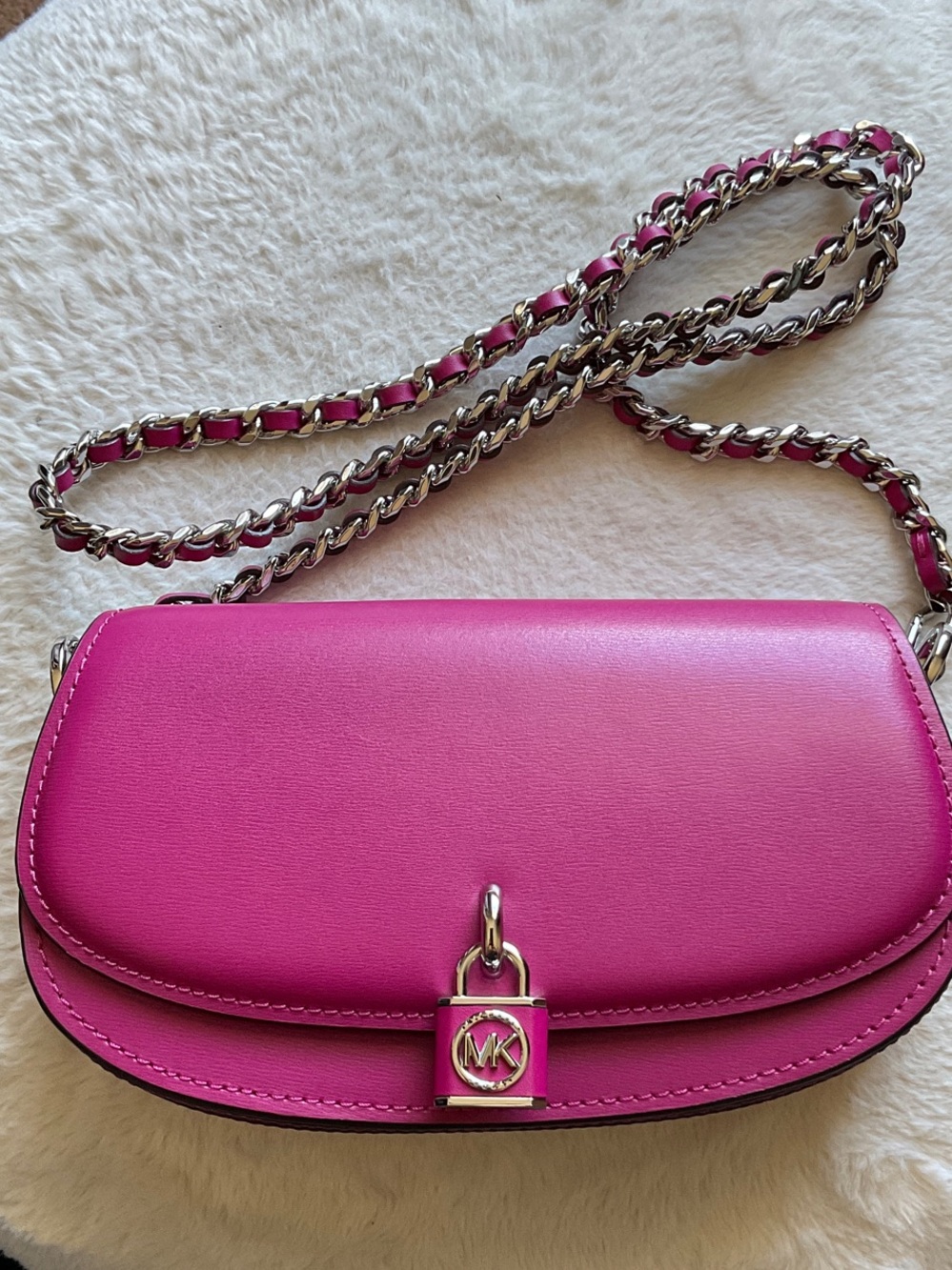 Michael Kors Hot Pink Leather Crossbody with Chain Strap